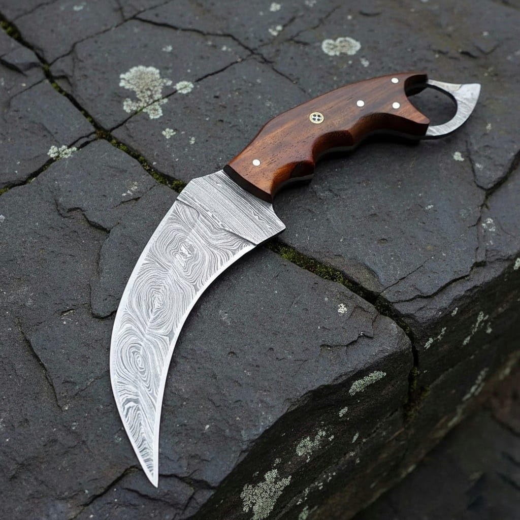 Warivo Handmade Damascus Karambit Knife, Fixed Blade Hunting & Camping Claw Knife with Sheath, Wood Handle, Sharp Outdoor Knife for Men & Women - Image 5