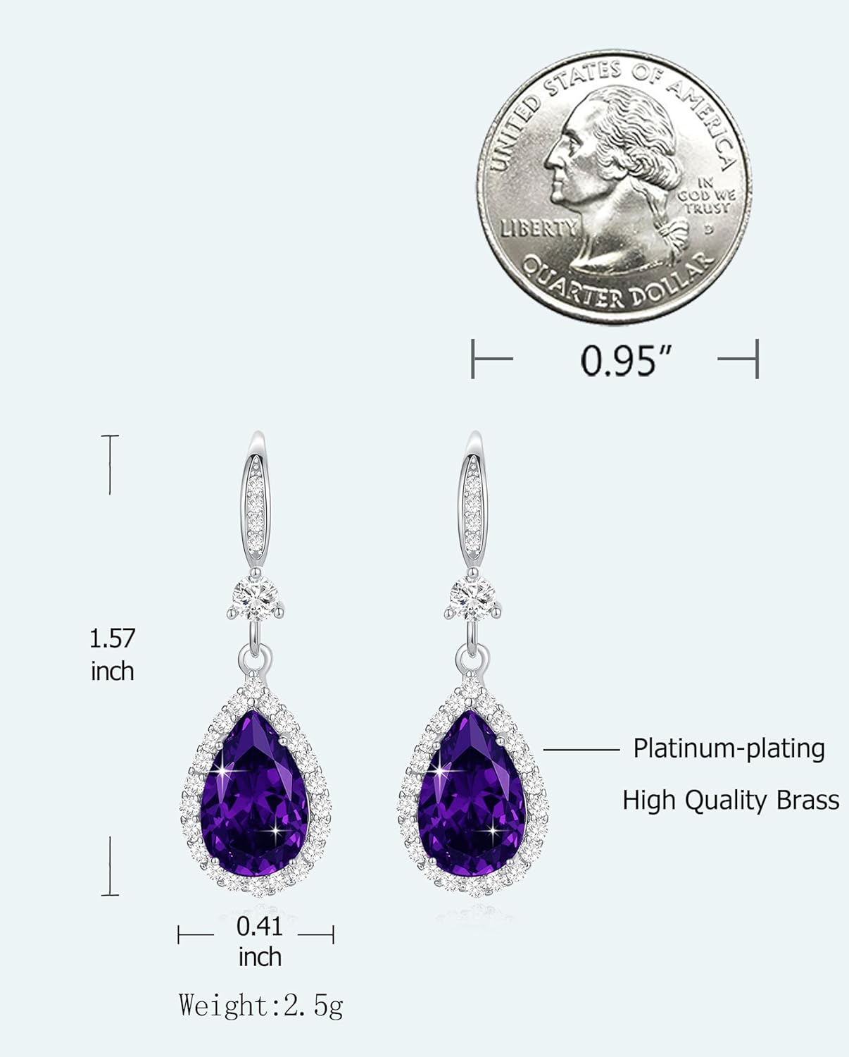 Diamond Dangle Earrings for Women Silver/Gold Plated Crystal Rhinestone Birthstone Drop Dangling Teardrop Earring Set Wedding Costume Jewelry Gift for Women - Image 3