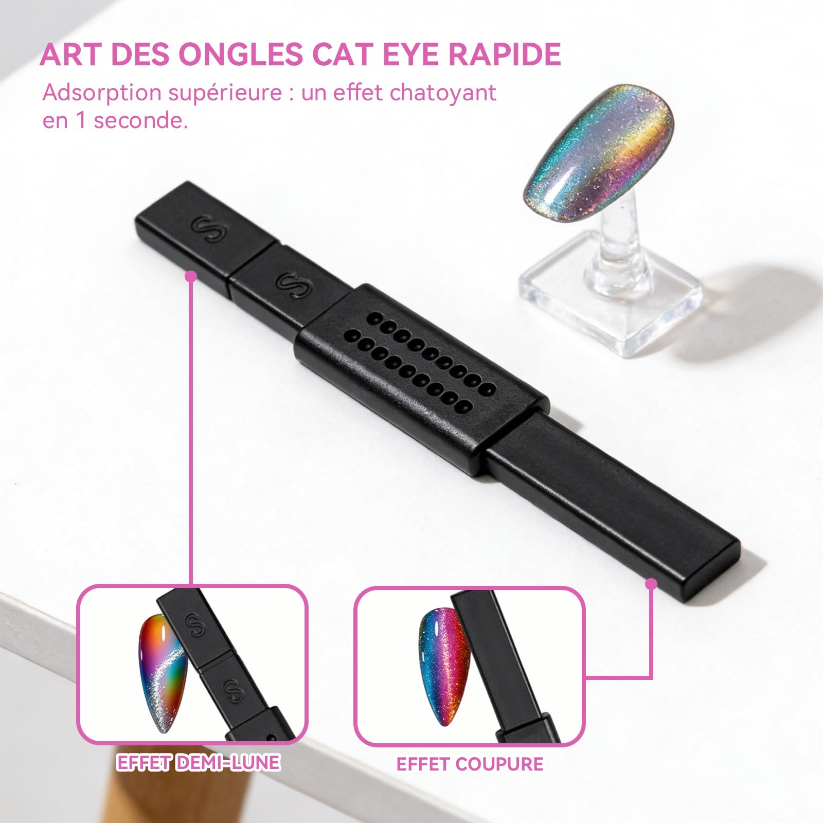 17 pièces Aimant Cat Eyes Ongles Kit, Ensemble D'aimants Œil-De-Chat ,Magnétiques DIY Portable avec Effets Variés, Compatible Vernis Gel pour Créations Salon à Domicile