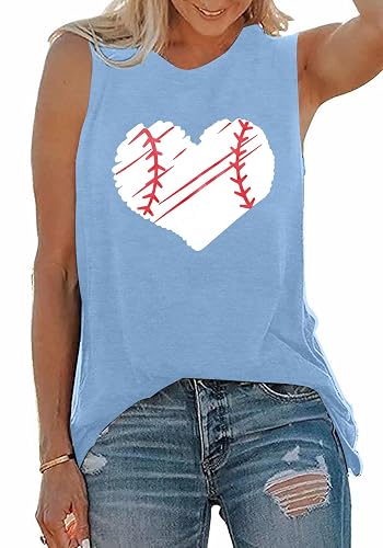 TAOHONG Baseball Tank Top Women Heart Print Baseball Tanks Cute