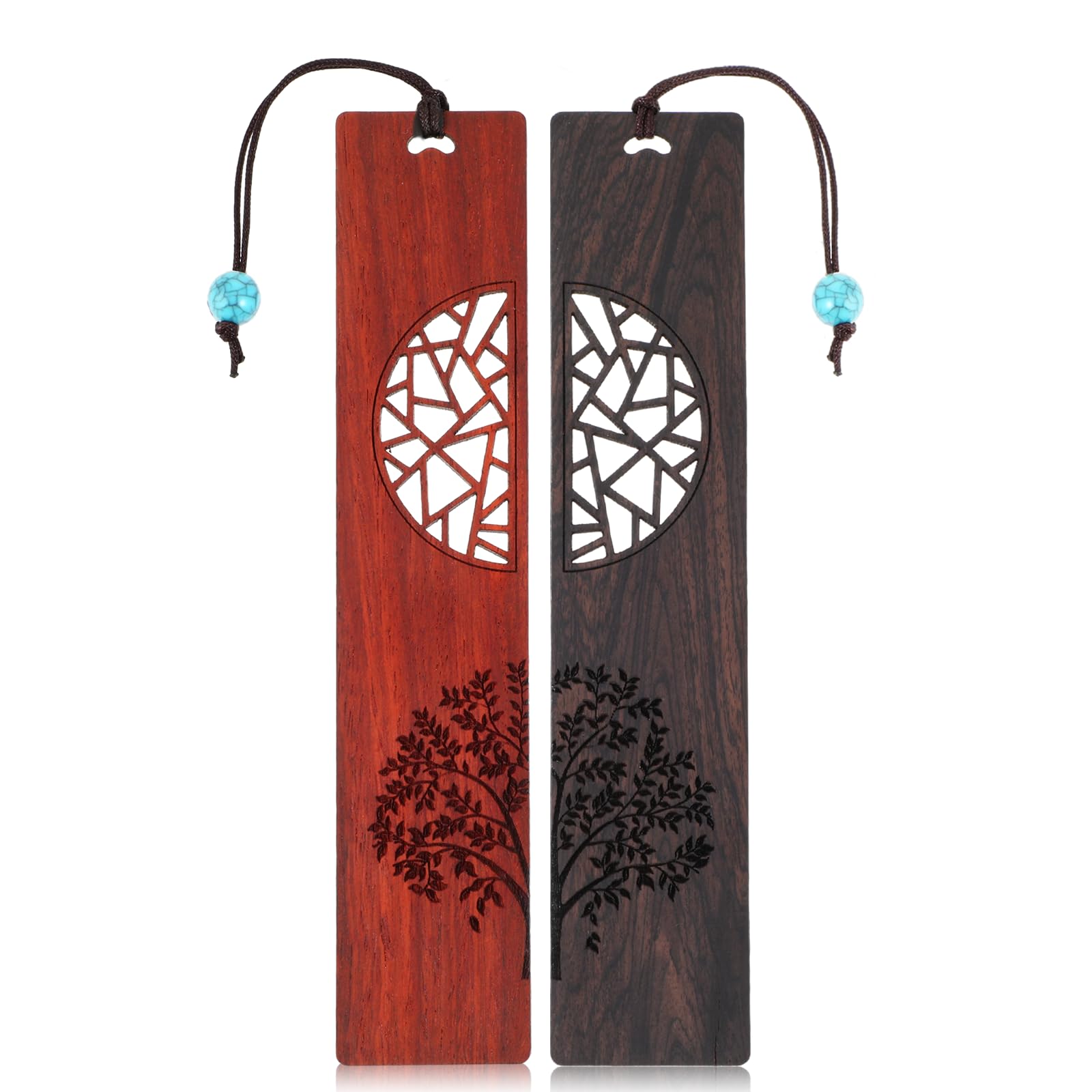 Amaxiu Marcapáginas de madera, 2 piezas vintage hechos a mano, patrón de árbol, tallado hueco, ligero y conveniente para los amantes de los libros