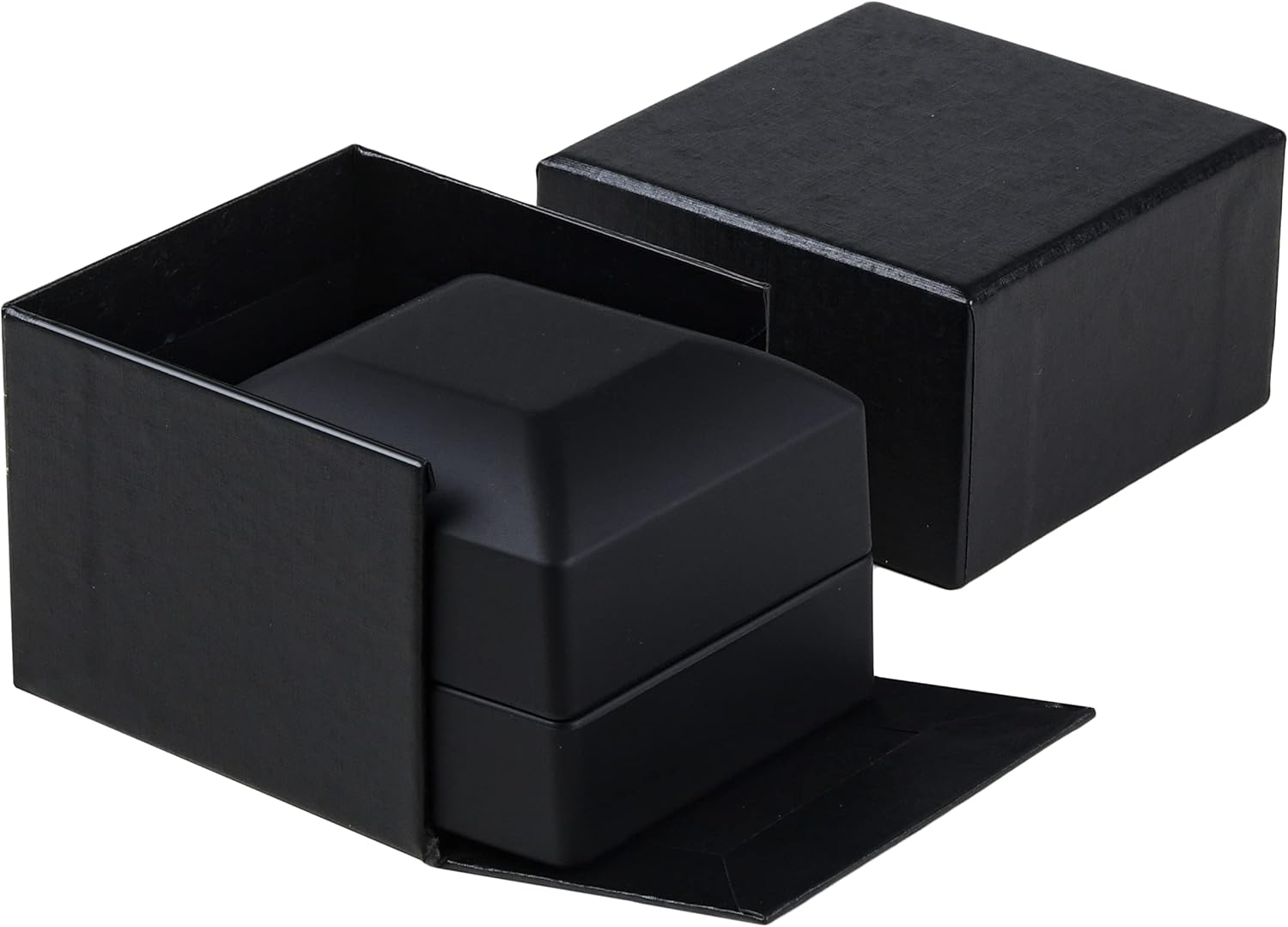 Allure - Luxury Ring Box With LED Light, Square Shaped Elegant Diamond Ring Case, For Unique Proposal, Engagement Or Wedding, Small, Black Velvet Interior Jewelry Display Gift Box For Promise Rings. - Image 4