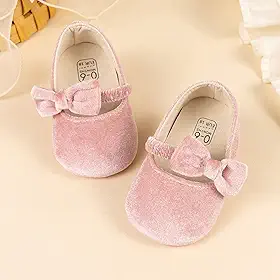 Sapatilhas Mary Jane para bebês meninas com laço, sola macia, antiderrapante, sapatos de casamento para meninas