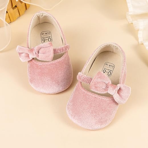 Sapatilhas Mary Jane para bebês meninas com laço, sola macia, antiderrapante, sapatos de casamento para meninas
