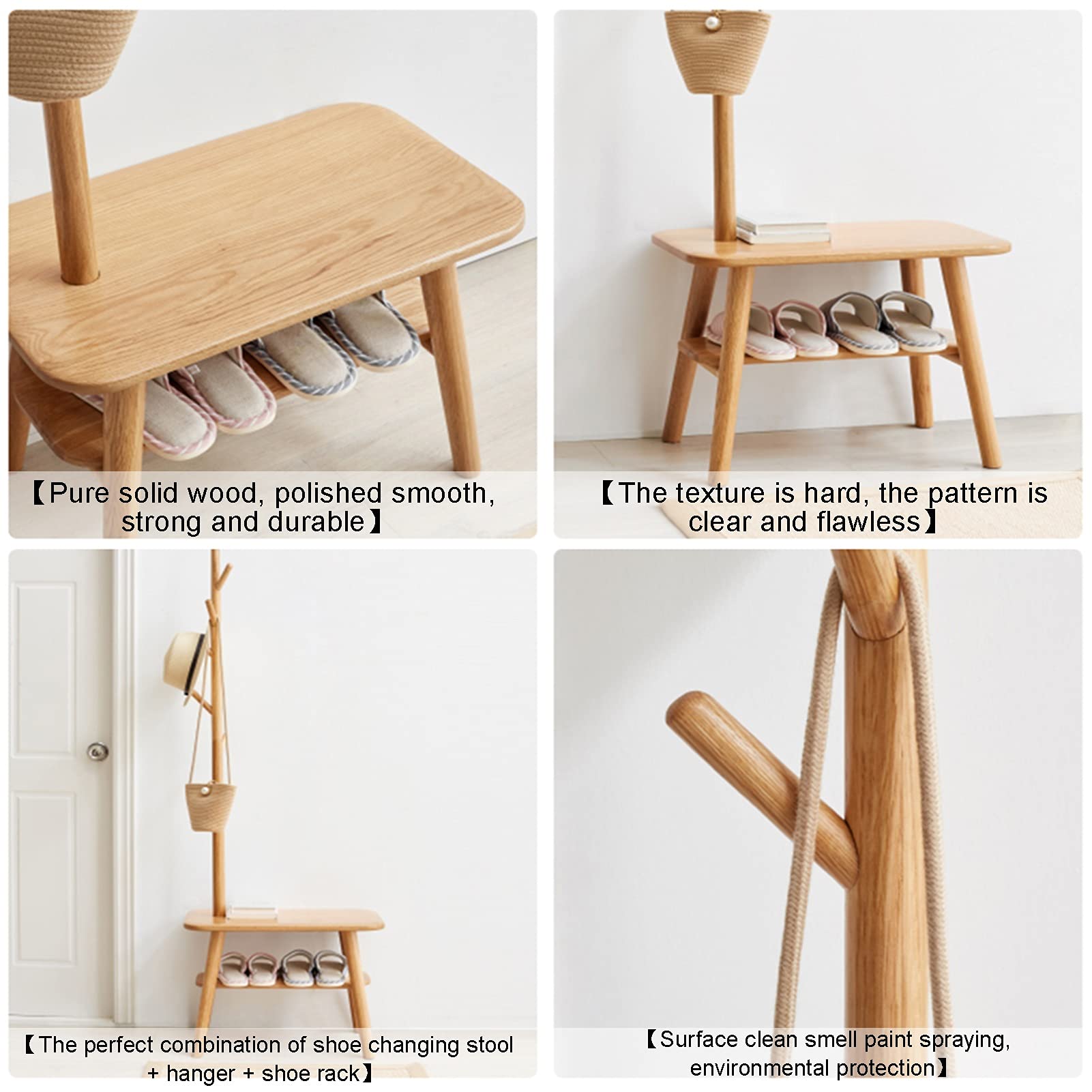 Kleiderstange, Garderobenständer, Kleiderständer, Holzmöbel mit Schuhwechselbank, ideal für Flur, Schlafzimmer, Eingangsbereich, Büro, Kleidung, Hut, Handtasche, Aufbewahrung, 2 Farben (Walnussfarbe