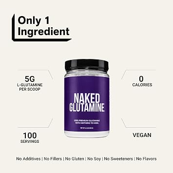 Pure L-Glutamine Made in The USA - 100 Servings - 500g, 1.1lb Bulk, Vegan, Non-GMO, Gluten and Soy Free. Minimize Muscle Breakdown & Improve Protein Synthesis. No Additives