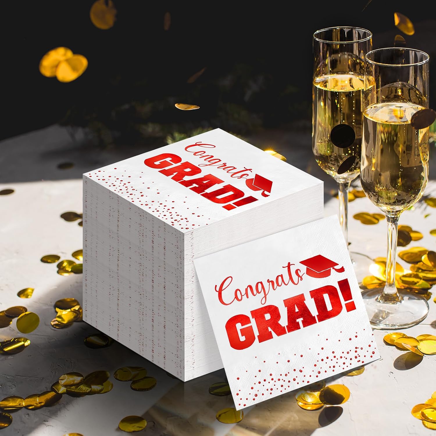 100 Pcs Graduation Napkins Party Decorations, Class of 2026 Congrats Gard Paper Cocktail Napkins, White and Red Foil Napkins Disposable for High School College Graduation Party Supplies, Red