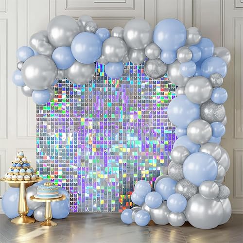 Fondo de pared brillante iridiscente con lentejuelas plateadas, decoración de fondo de pared para cumpleaños, boda, aniversario, 24 piezas