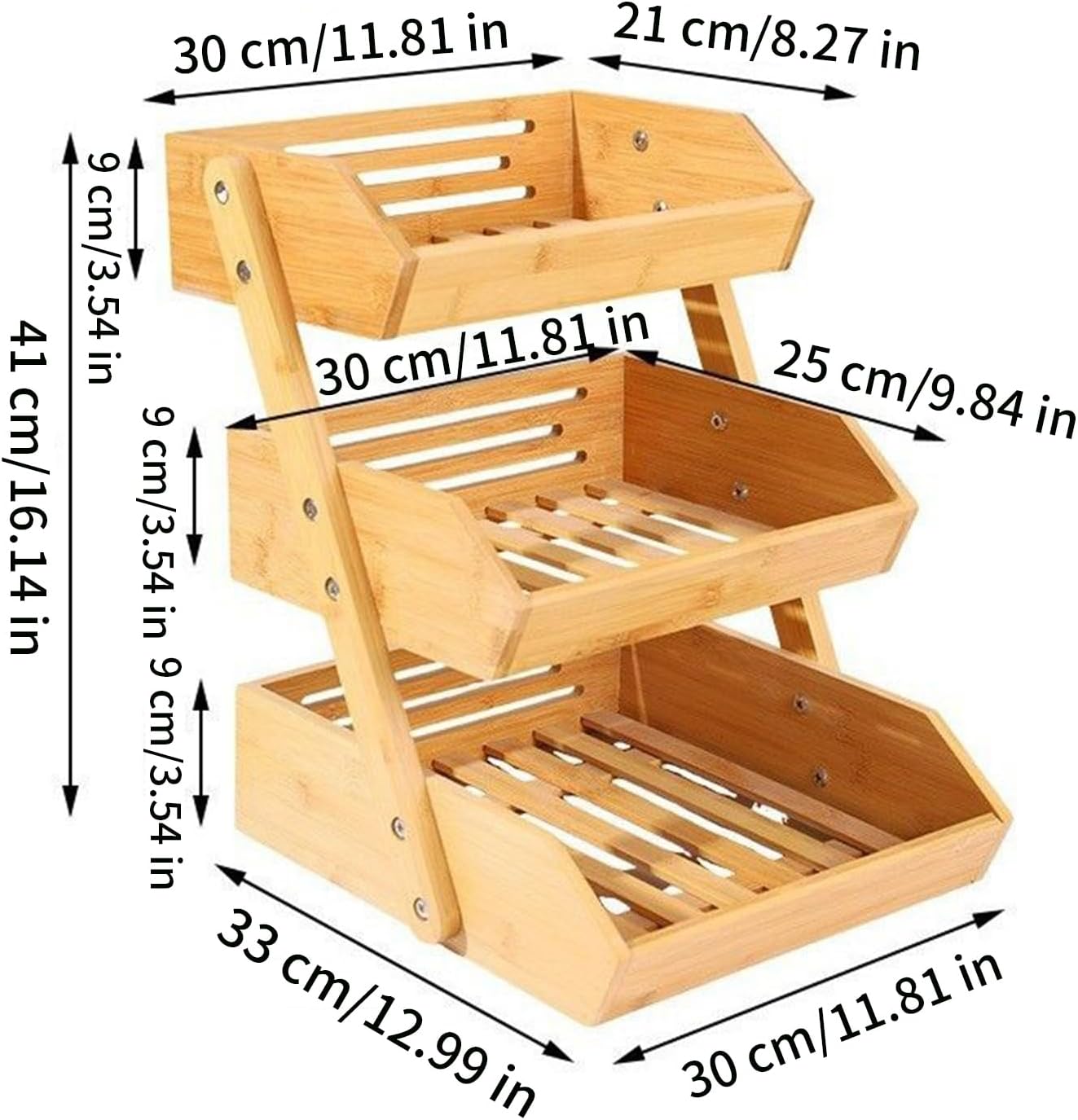 Lmyit キッチンカウンター用フルーツバスケット,3段木製大型果物スタンド | キッチンラック 朝食会 キャンプ アパート 商業用