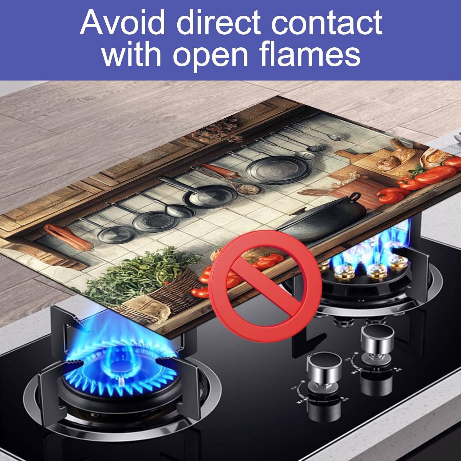 HOMETITUTE Stove Top Covers 28x20 Inches for Electric Cooktop Cover Heat Resistant Countertop Protector Dish Drying Mats Coffee Bar Mats Rustic Kitchen Tomato Bread Design Decorations