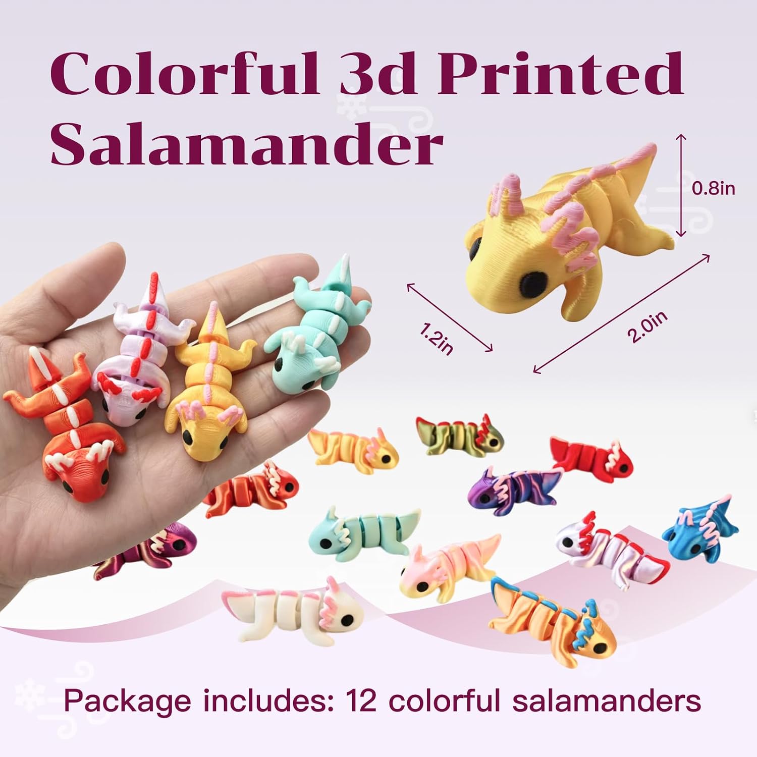 12pcs 3D Printed Axolotl，3D Printed Animals and 3D Printed Fidget Toys,Desk Pets Animal Figurines Toys Bulk，Tiny 3D Printer Critters for Birthday Fillers,Teen Reward Gifts (12pcs anmals) image 2
