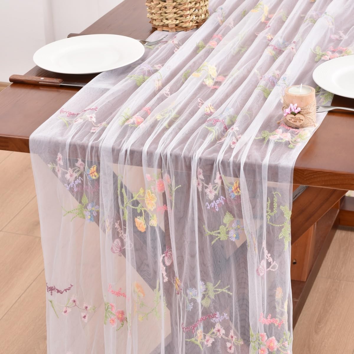 Butterfly Floral Table Runner Flowers Tea Garden Party Picnic Table Decor