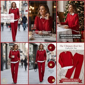 2 Piece Lounge Set Women 2026, Cotton Long Sleeve Crew Neck Knit Pullover Top Sweatsuit Outfits Leisure Tracksuits