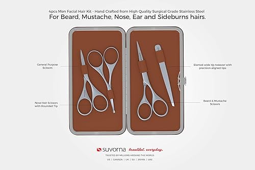 Miniatura 4 de Suvorna Juego de tijeras de barba y bigote de alta calidad con tijeras para barba para hombres, tijeras de aseo para hombres, tijeras de pelo