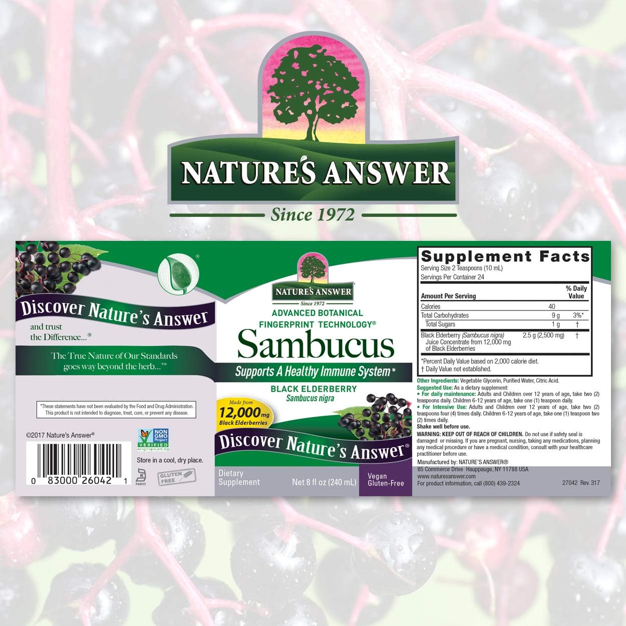 Nature's Answer Sambucus Elder Berry Extract Syrup 8 Ounce ( 3 Pack ) | Daily Immune Support | Packed with Antioxidants | Family Friendly | Flue Season Defender