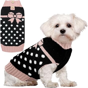 Dog Sweater Bow Knitted Pullover Winter Coat Cute Pet Valentines Day Sweater for Small Breed Girl Dogs, XL