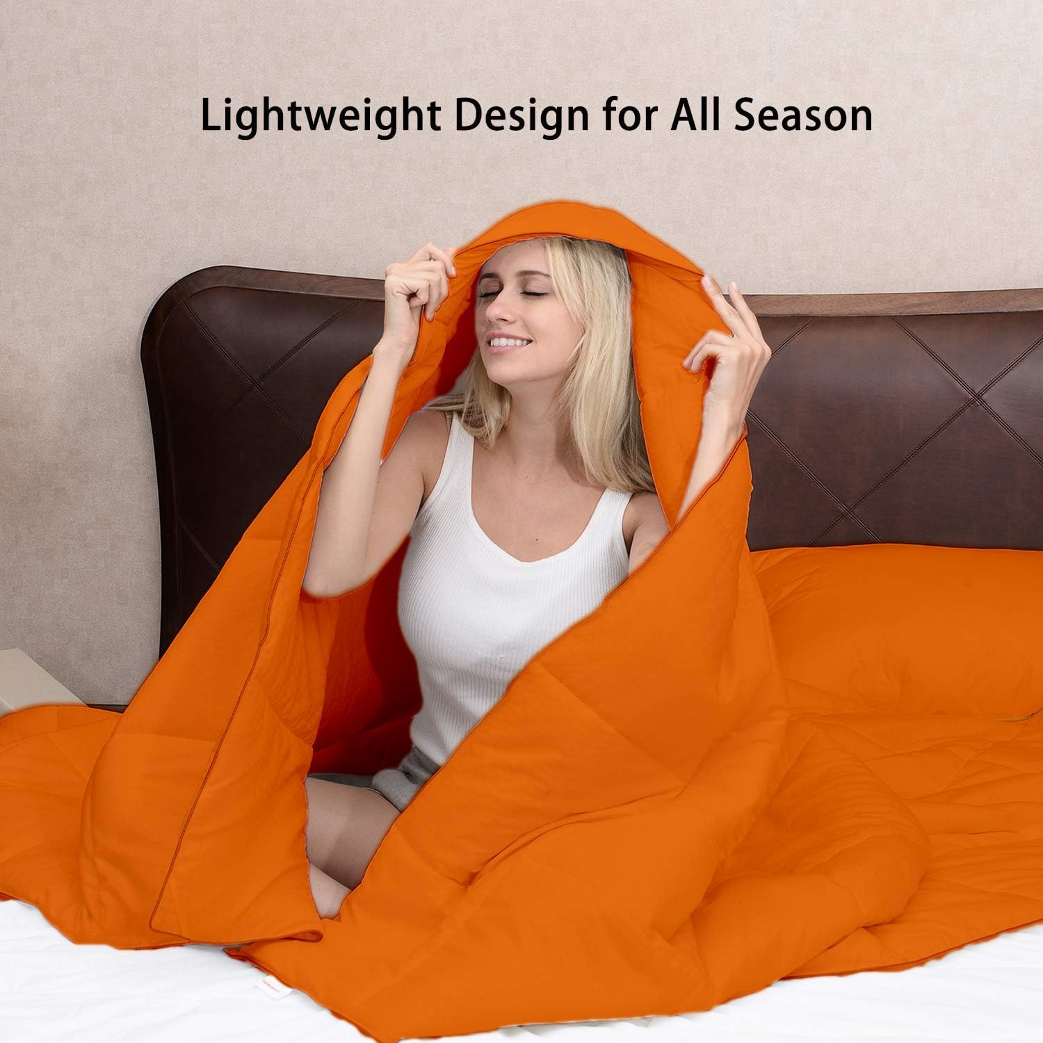 Orange Luxurious Down Comforter- Oversized King Plus 120x128 inches 1 Piece All-Season Duvet Insert, 500 GSM with Corner Tabs 100% Egyptian Cotton- Hotel Collection (Orange Solid)