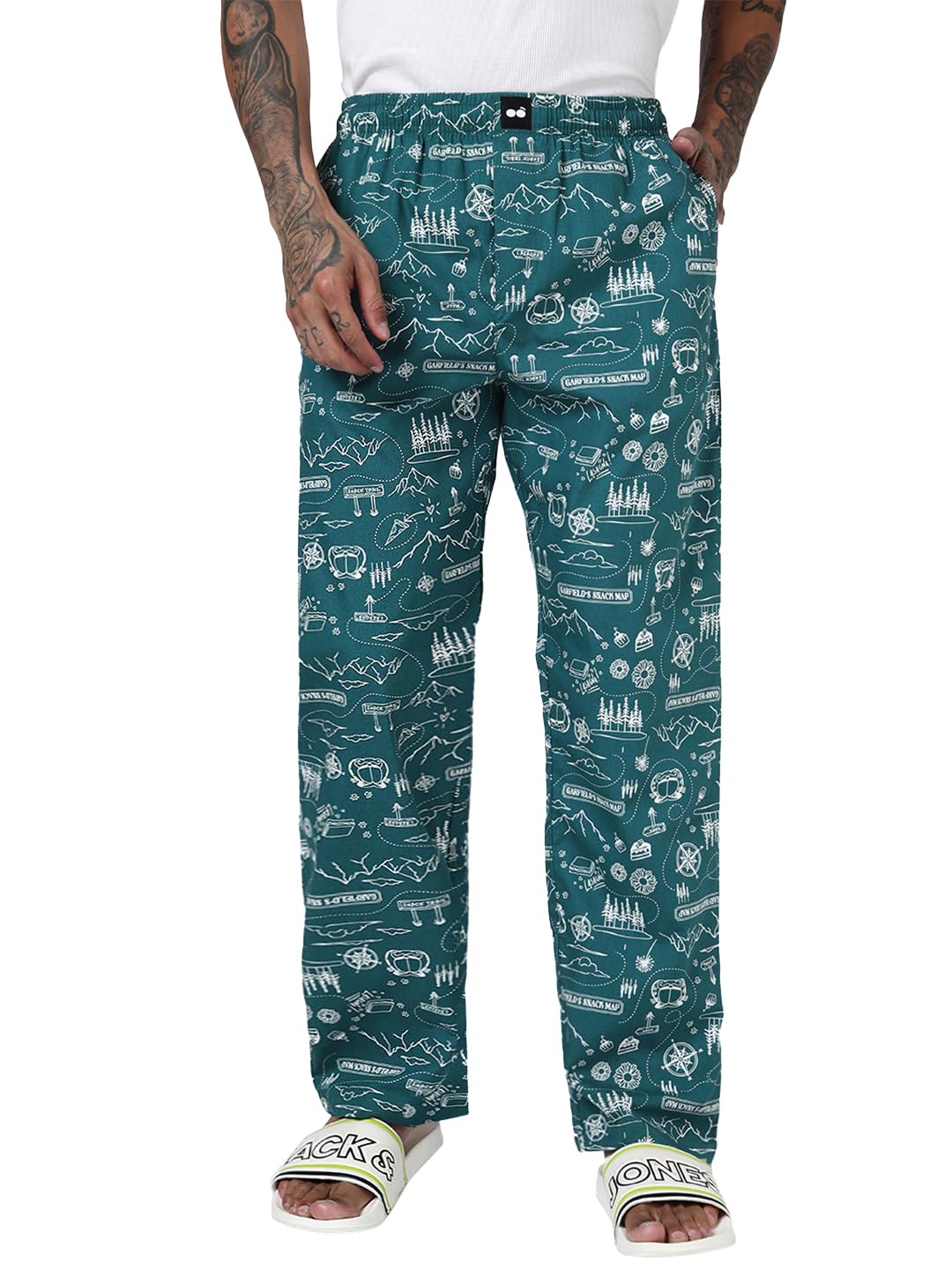 bewakoof Official Garfield Merchandise Men's All Over Printed Regular Fit Poplin Pyjamas-picture-23