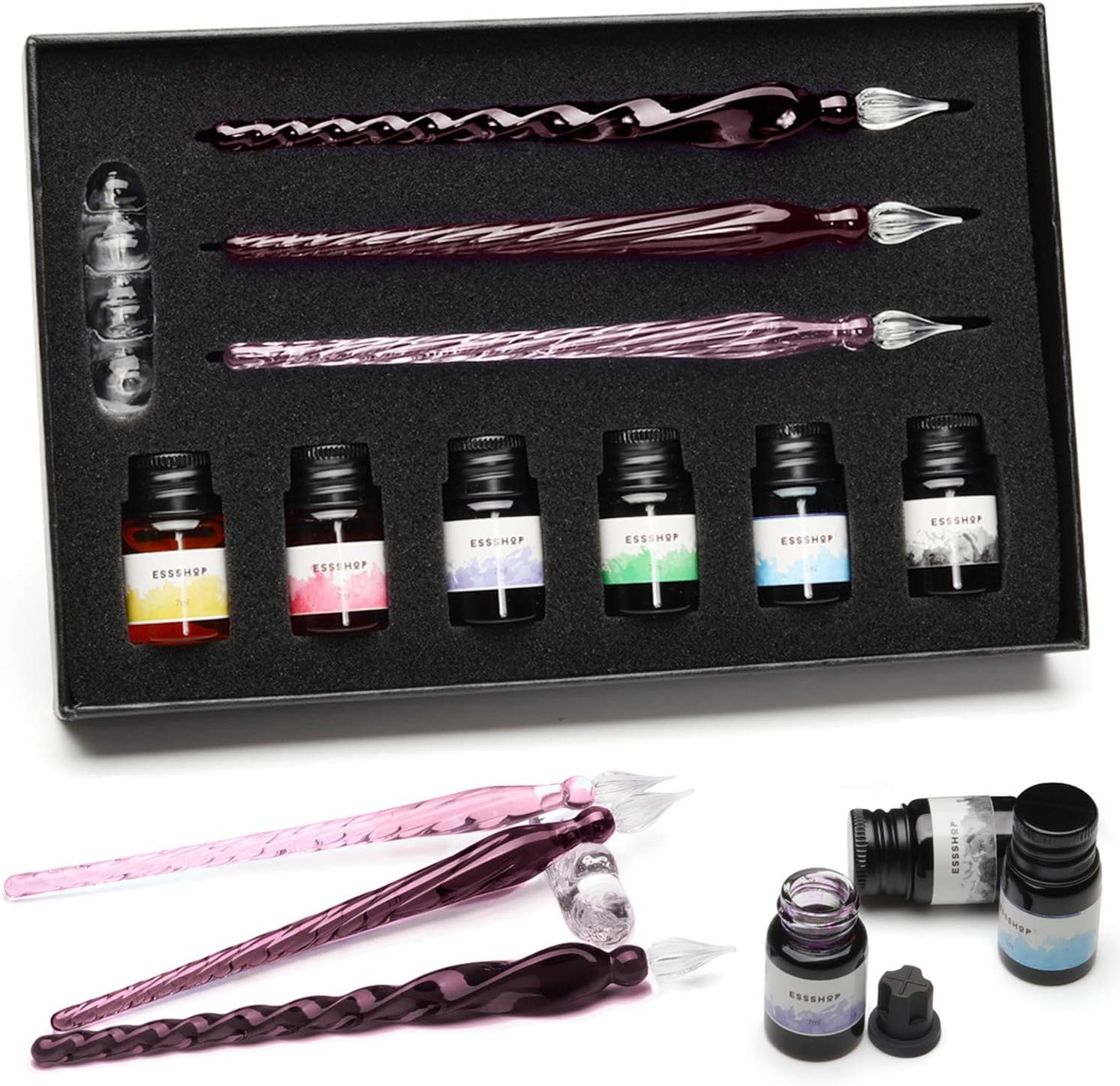 ESSSHOP 3 Purple Glass Calligraphy Pens Crystal Glass Dip Pen and Color Ink Pen Holder Set Art Supplies for Signatures, Beginners Journaling Lettering Drawing Holiday Gift Decoration : Arts, Crafts & Sewing