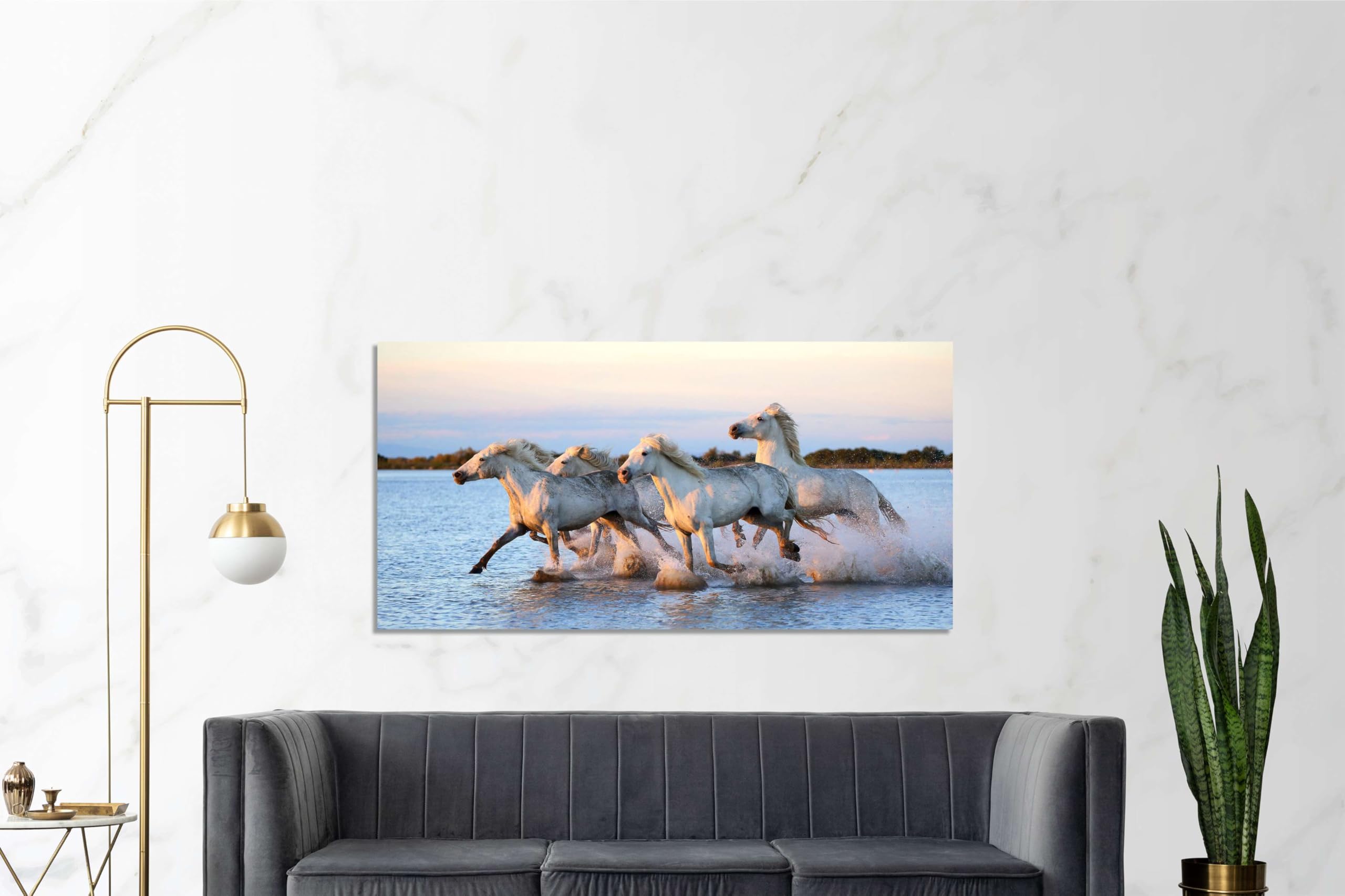 Mandria di cavalli - Quadro stampa su tela con Telaio in Legno - 140x70 cm