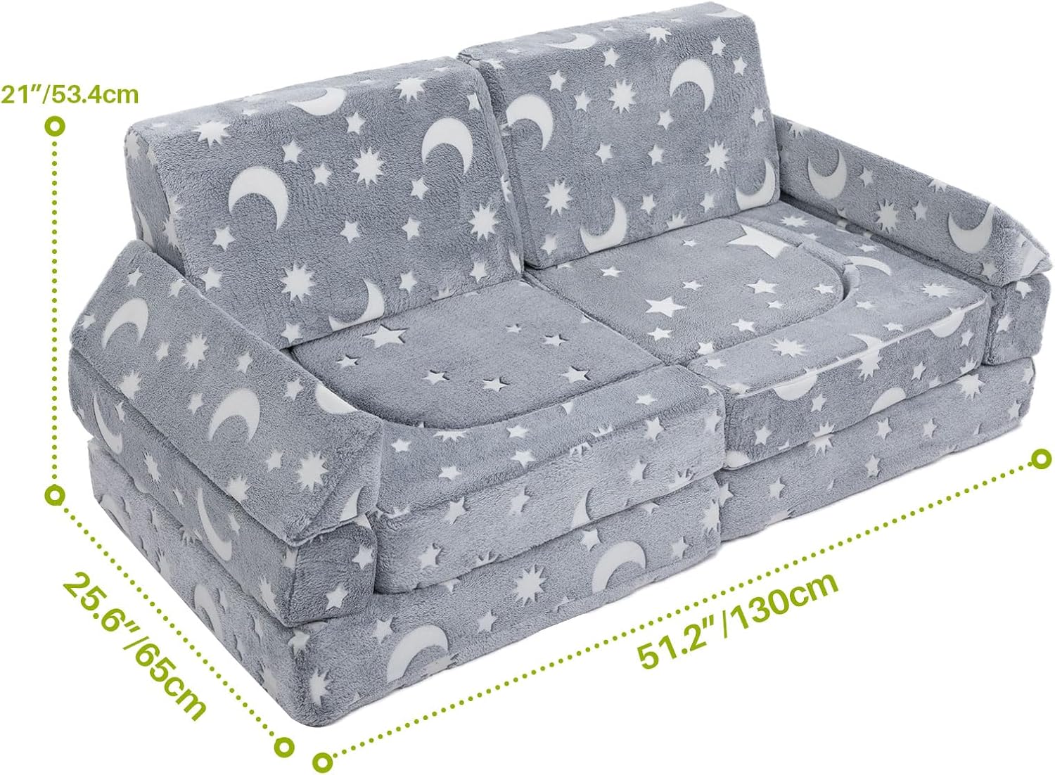 ALIMORDEN 11Pcs Kids Modular Couch, Children Play Sofa, Creative Foam Couch for Playroom, Glow-in-The-Dark Moon&Star Parten