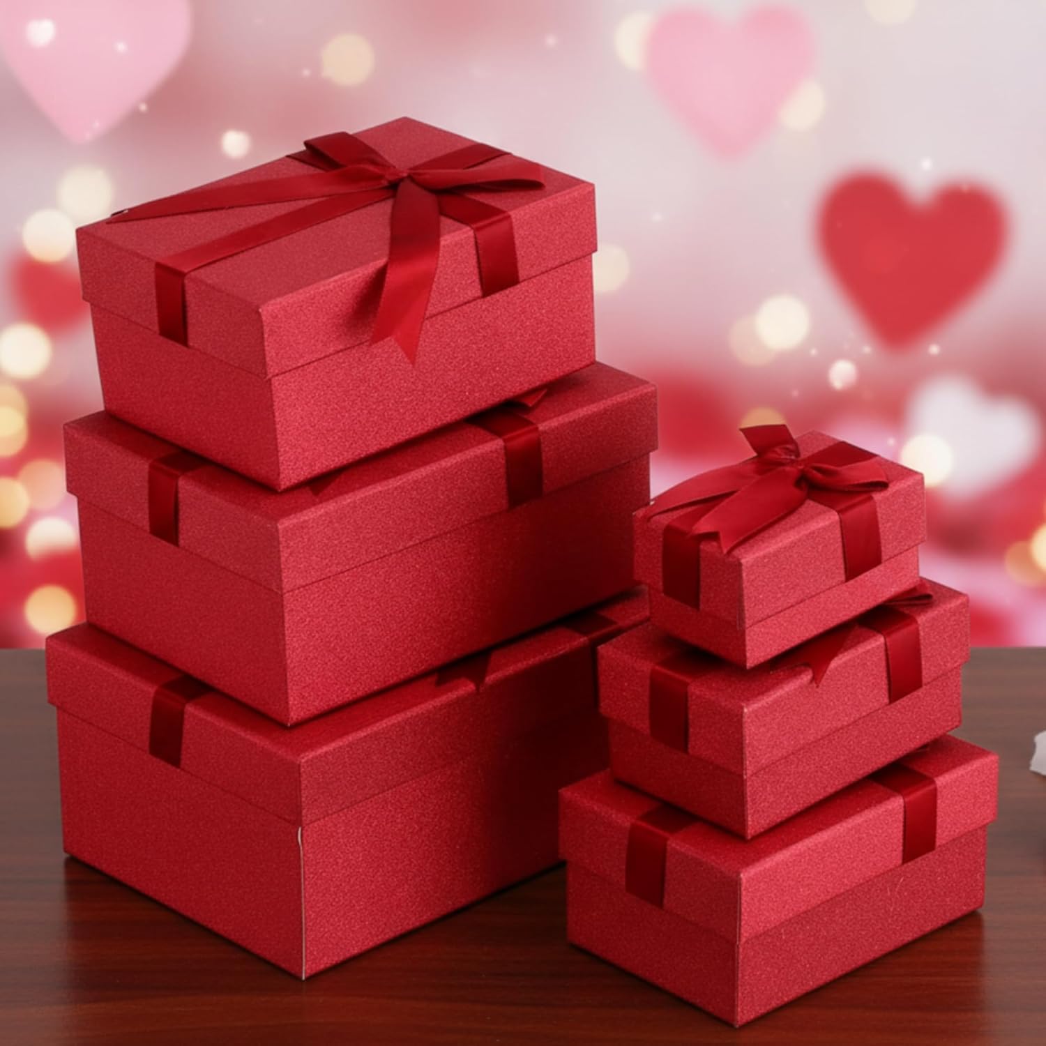 Cholemy 6 Pcs Christmas Nesting Gift Boxes with Lids Xmas Nesting Boxes Stacked Christmas Classic Design in 6 Assorted Sizes for Giving Decorative Wrapping Present Gift(Modern Style,Red)
