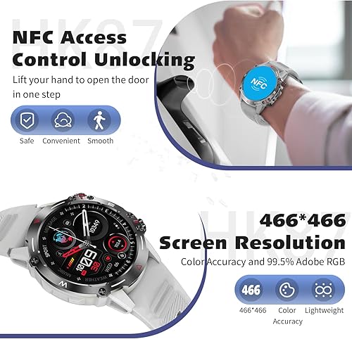 Miniatura 3 de Relojes inteligentes militares para hombres y mujeres (respuestallamadas de marcación), pantalla AMOLED de 1.43 pulgadas siempre encendida,