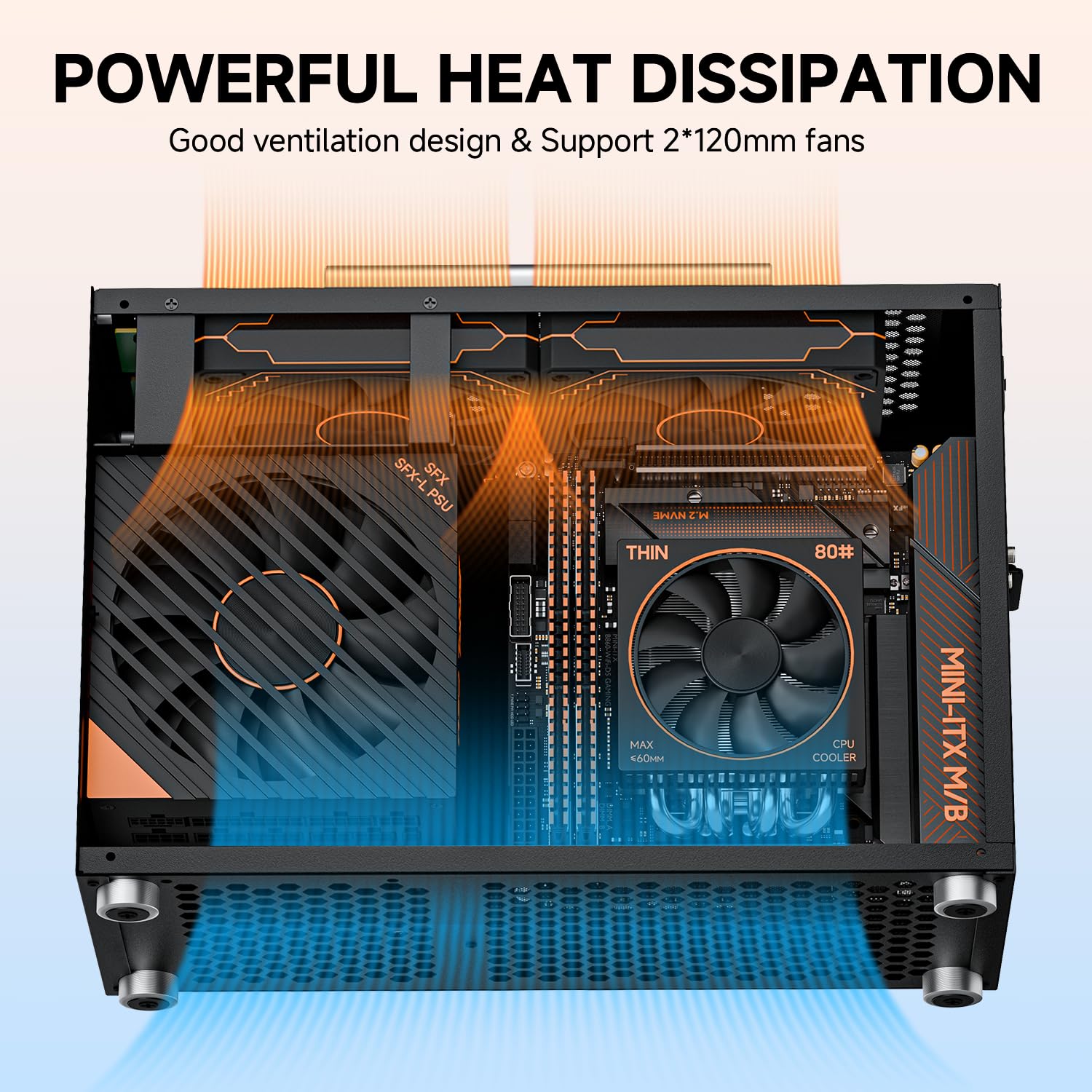 Custodia per PC Mini ITX, custodia per computer con fattore di forma ridotto - Metalfish T60 nero