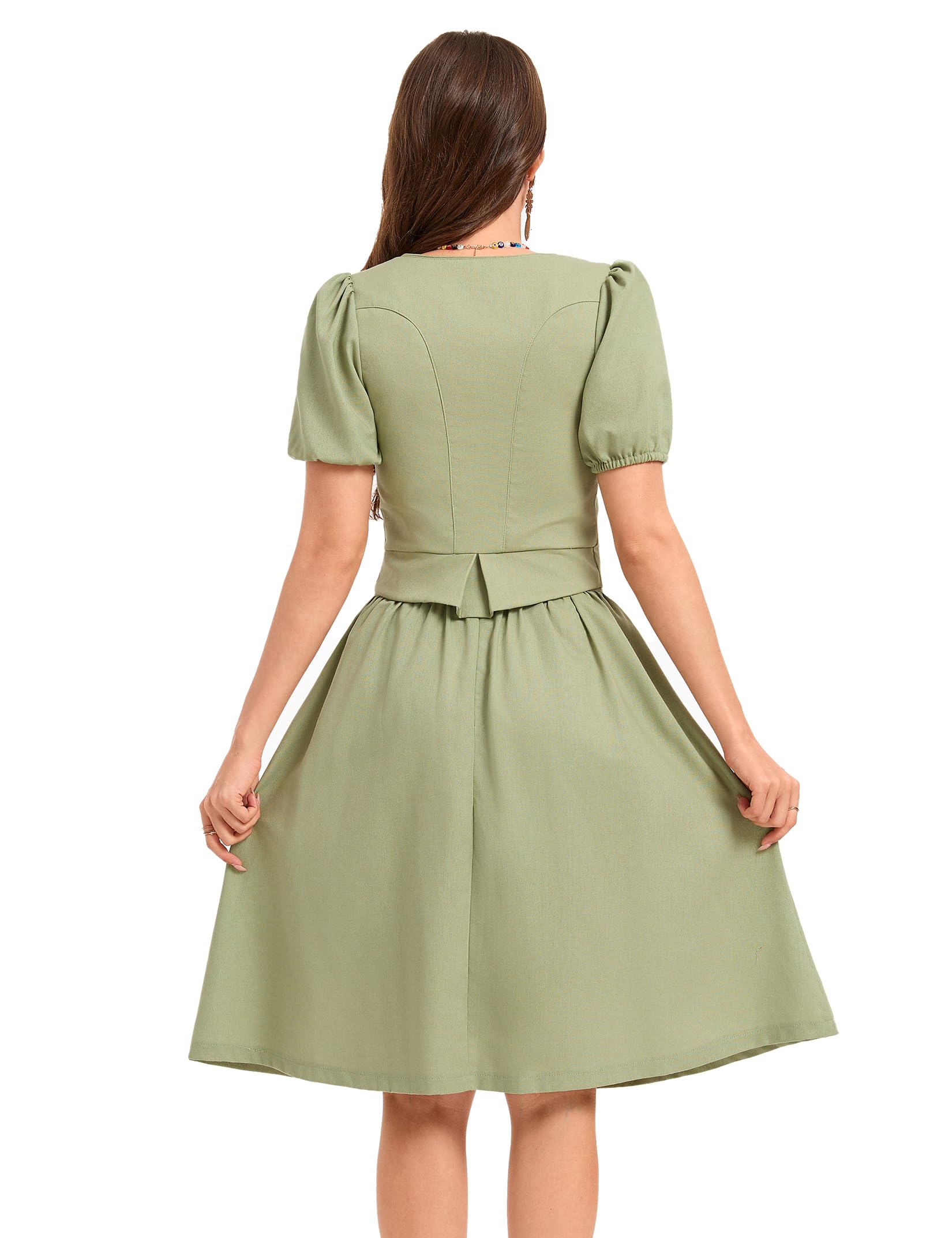 YesFashion Dirndl Damen Midi Trachtenkleid Baumwolle und Leinen 3tlg. inkl.Oberteil, Rock und Dirndlschürze für Oktoberfest