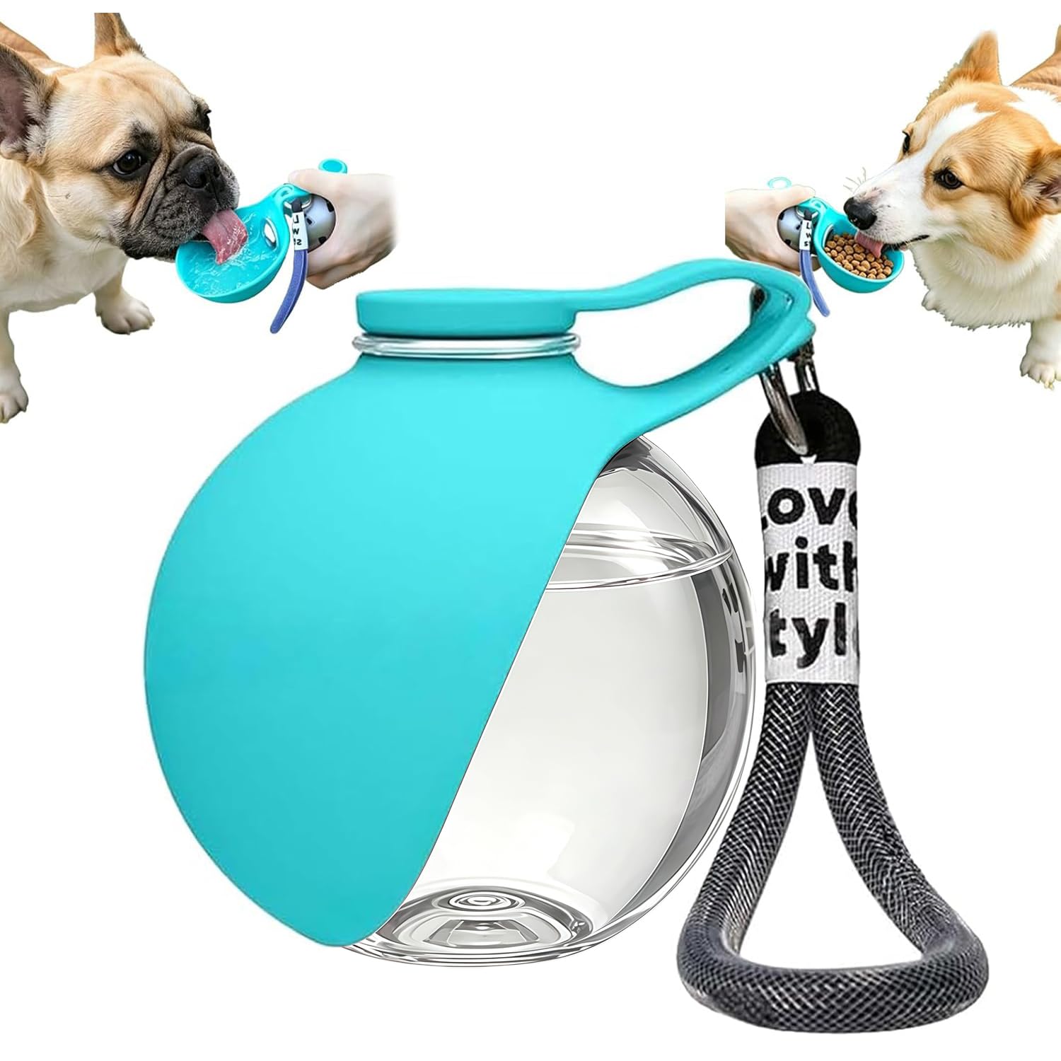 Portable Dog Water Bottle, 2 in 1 Foldable Silicone & Clear Plastic Pet Water Cup for Travel, 285ml Large Capacity for Dogs Cats Outdoor Walking Hiking (blue)