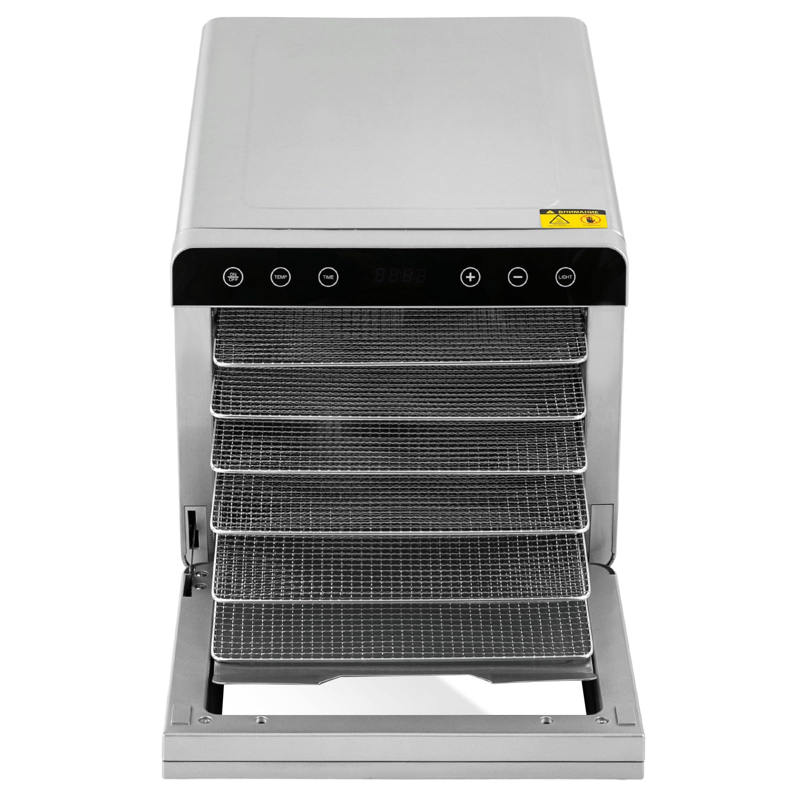 Suszarka ze stali nierdzewnej z timerem i 6 tacami LED, 700 W, 35-85°C, suszarka do owoców, do warzyw, mięsa, kwiatów