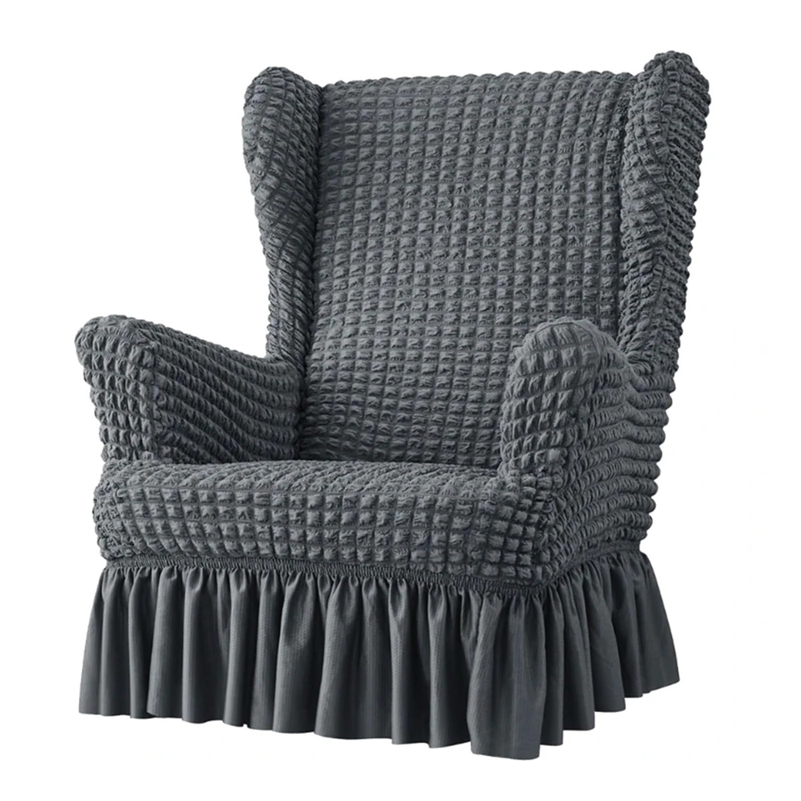 GCYEIDMA Wing Chair Slipcover Stretches Wingbacks Chair Slipcover, Wing Covers with Skirt Soft Back with Arm with Elastic Bottom(Dark Grey)
