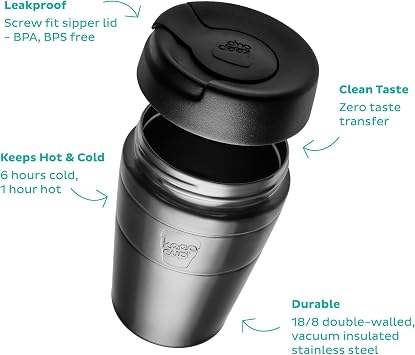 KeepCup Traveller, Reusable Travel Mug - Vacuum Insulated Stainless Steel Cup with Leakproof Sipper Lid - 8oz/227ml - Nitro Gloss