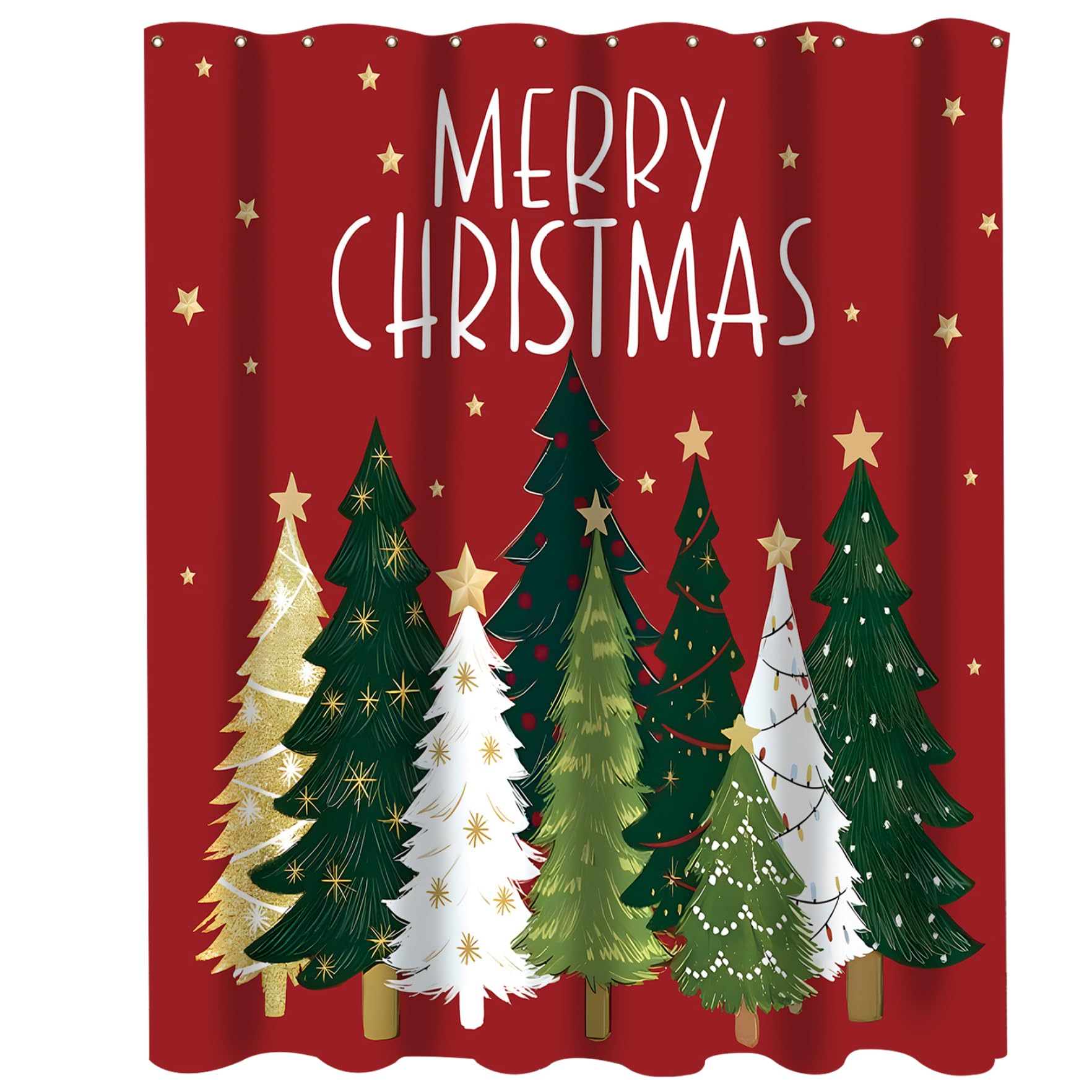 Rideau de douche de Noël imperméable en tissu rouge 180x180 cm avec 12 crochets d'hiver