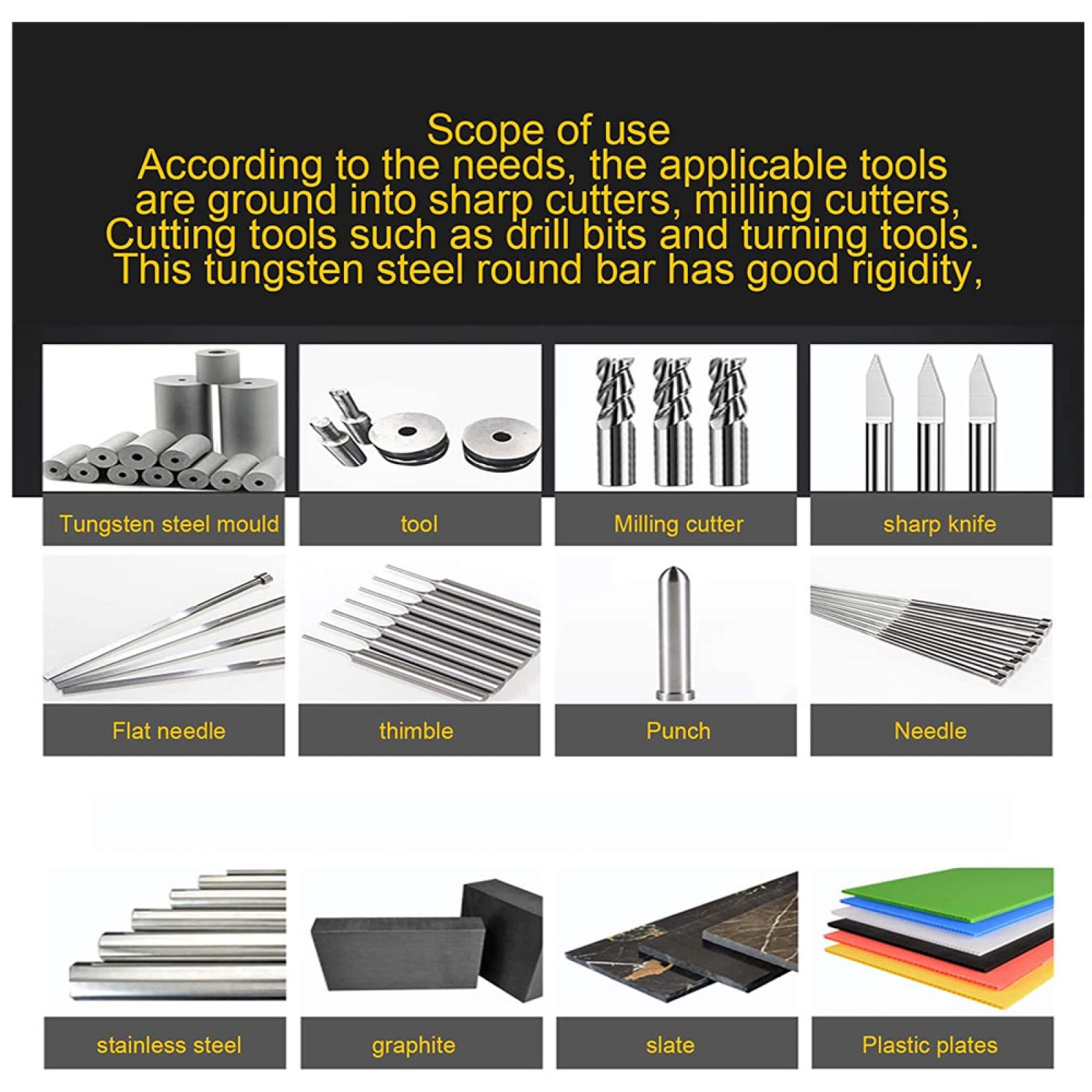 Lot de 4 barres en tungstène, longueur 250 mm, barres en carbure de tungstène, barres fixes pour la finition et le prétraitement, diamètre (0,5 mm)