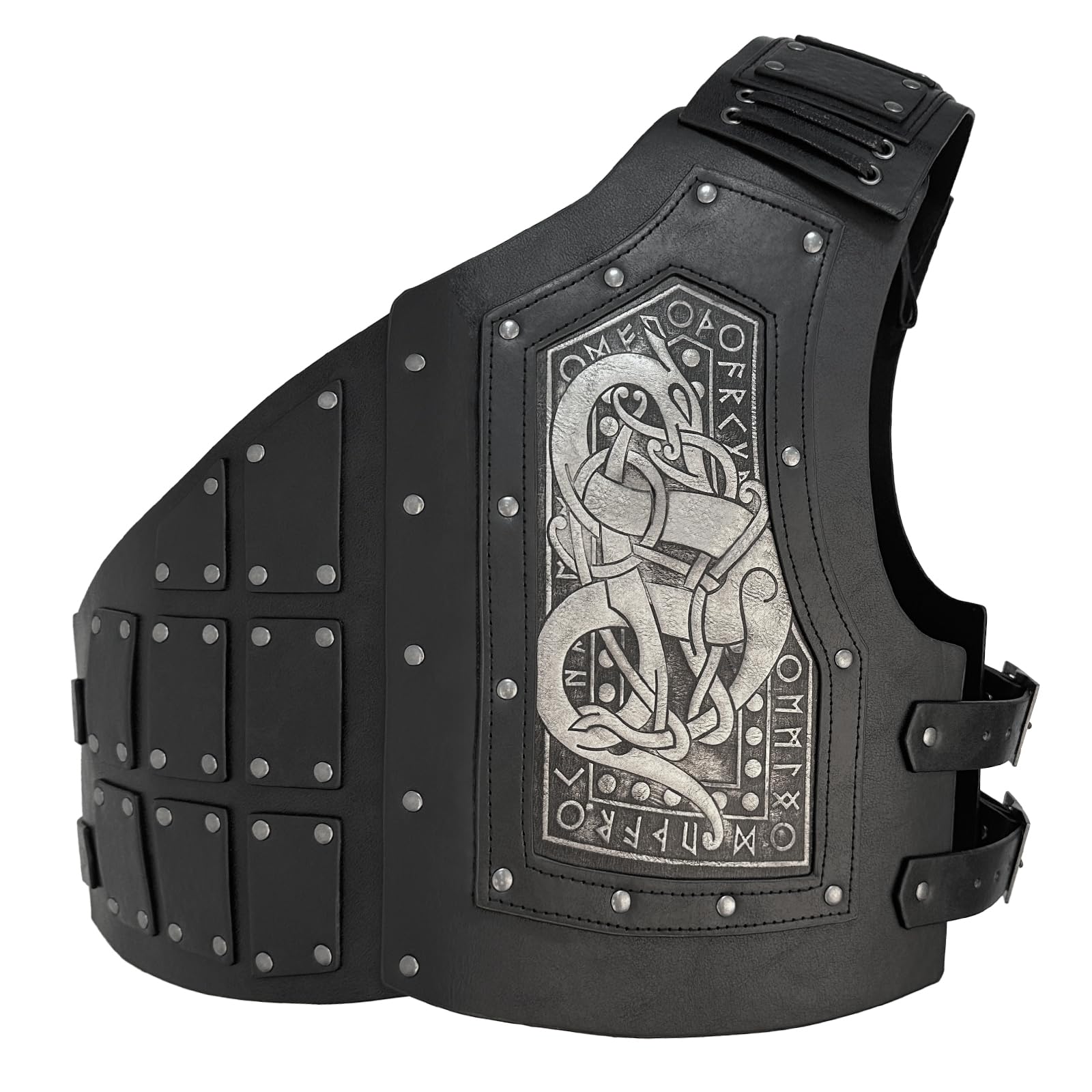 HiiFeuer Viking Embossed Dragon Faux Leather Chest Armor, Medieval Vintage Mercenary Adjustable Vest Armour Knight Body Armor