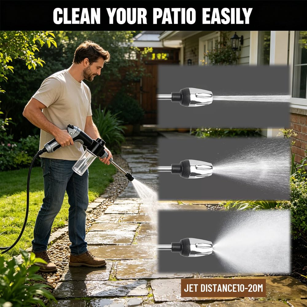 Aquoxis Pressure Washer, Pistola de Lavado a Presión Power Jet, Pistola de Agua de alta Presión Giratoria de 360° con Varilla Larga y 3 Conectores Metálicos