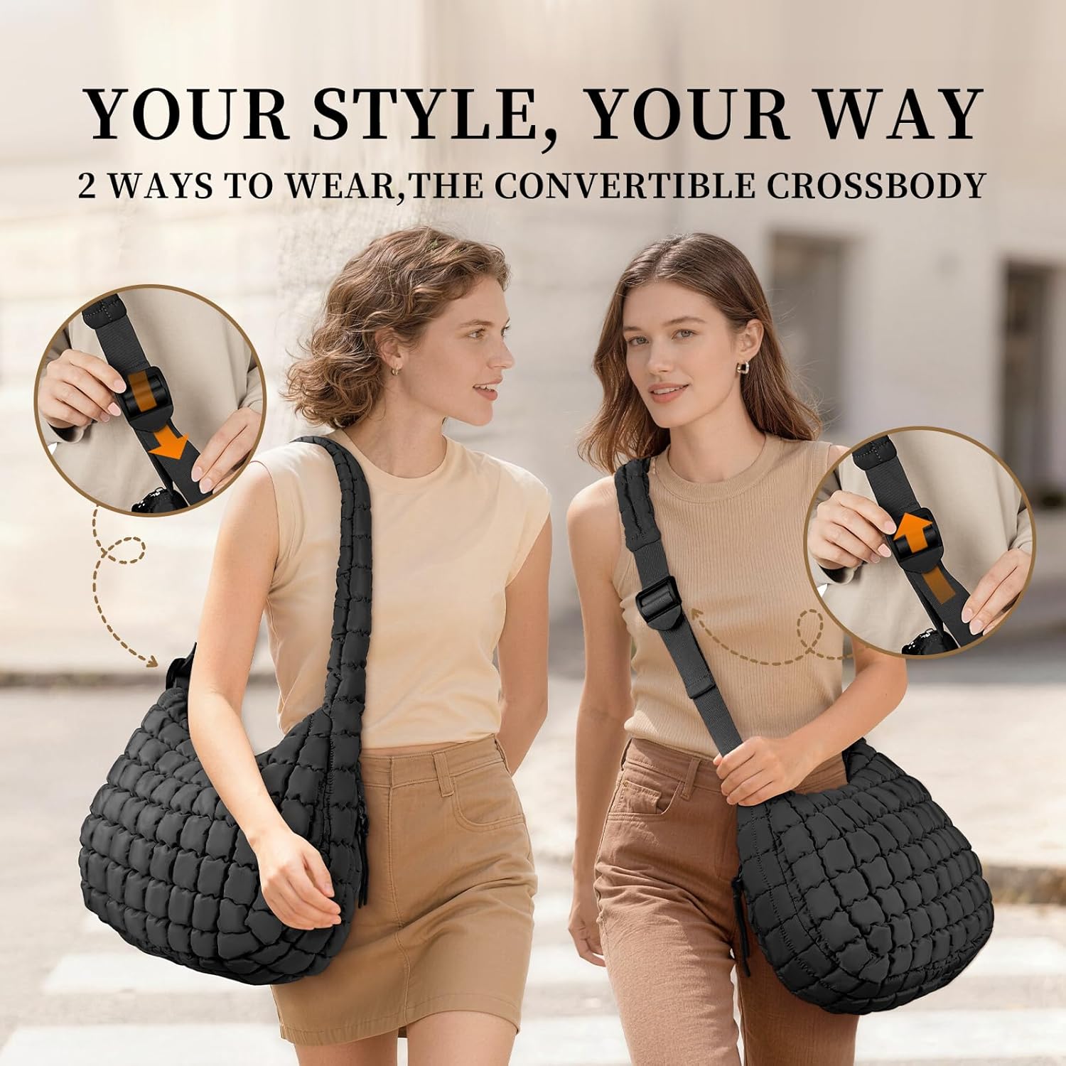 Puffer Tote Bag Quilted Carryall Bag Adjustable Shoulder Long Strap Puffy Hobo Crossbody Bag for Women with Detachable Pouch - Image 7