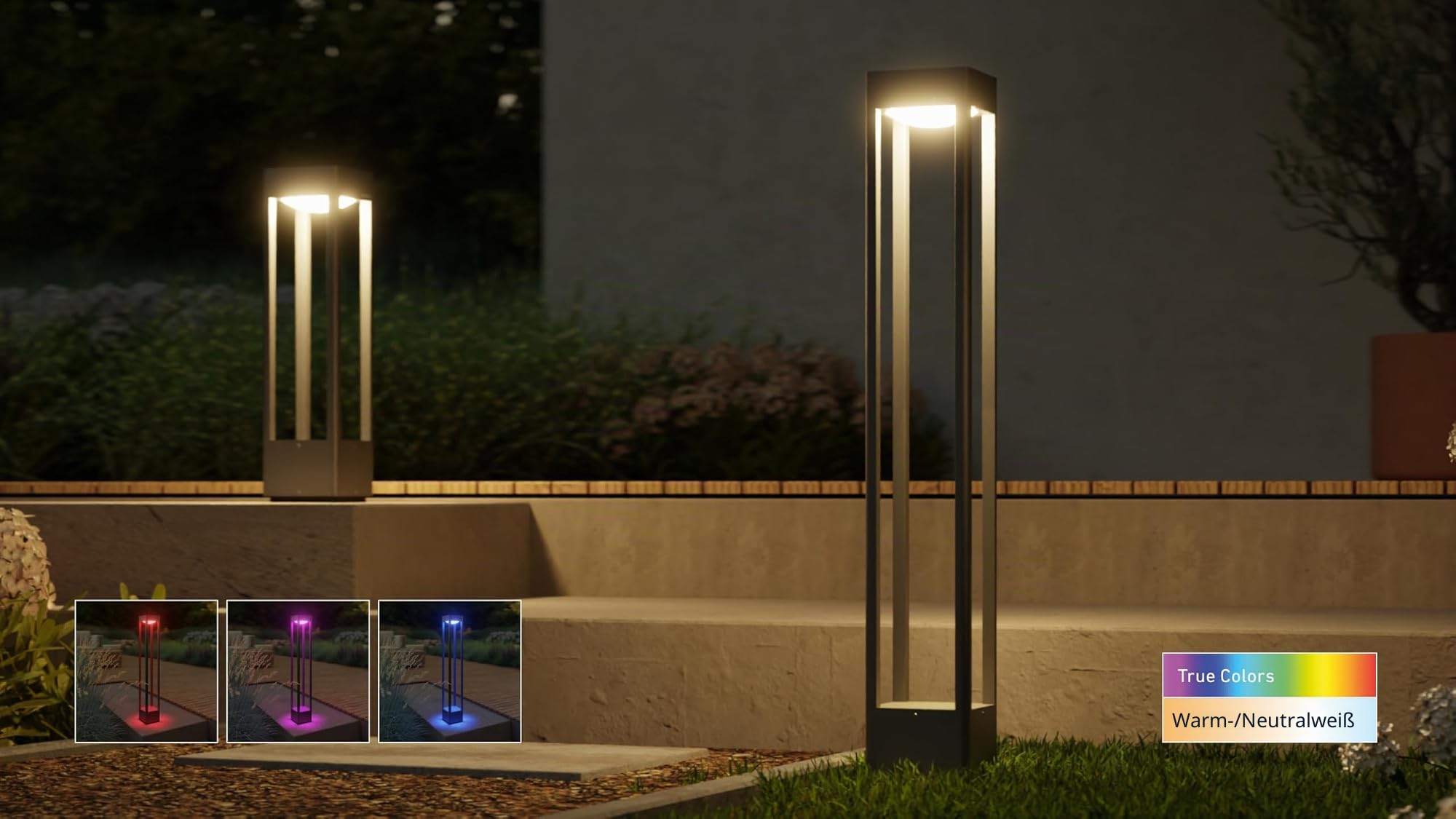 Steinel Wegeleuchte Stela C 24V, 51 cm Höhe, RGBWW Gartenleuchte, 16 Mio. Farben, Dämmerungssensor, dimmbare Pollerleuchte, Zeitschaltuhr, App-Steuerung, Plug & Play, IP65, Anthrazit