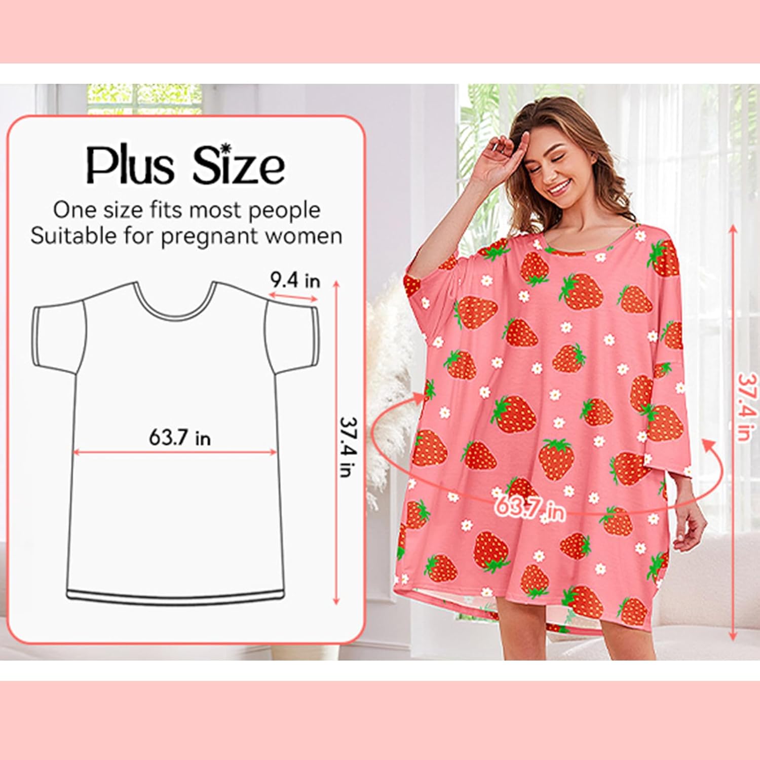 Zando Plus Size Nightgowns for Women Moomoo Nightgowns Oversized Sleep Tshirts Dress Sleepwear With Pocket Fit S-5XL - Image 6