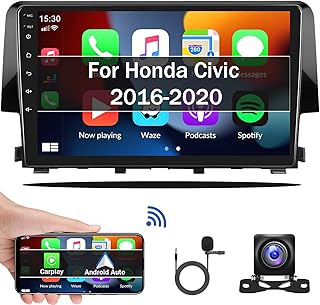 SIXWIN Android Car Stereo Radio for Honda Civic 2016-2020 9 Inch Touch Screen Car Radio with Wireless Carplay Android Auto Bluetooth GPS Navigation 2G + 32G Memory EQ WiFi FM SWC Backup Camera MIC