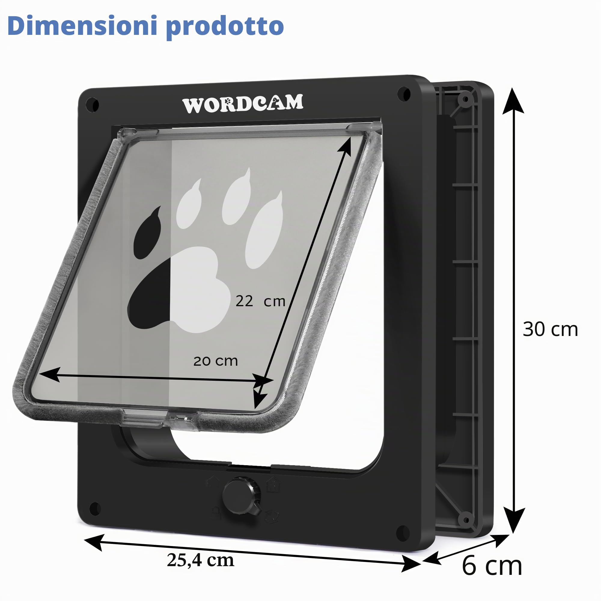 Wordcam Porta per gatti XL – Gattiera solida per interni ed esterni, chiudibile a 4 vie, resistente, facile da installare