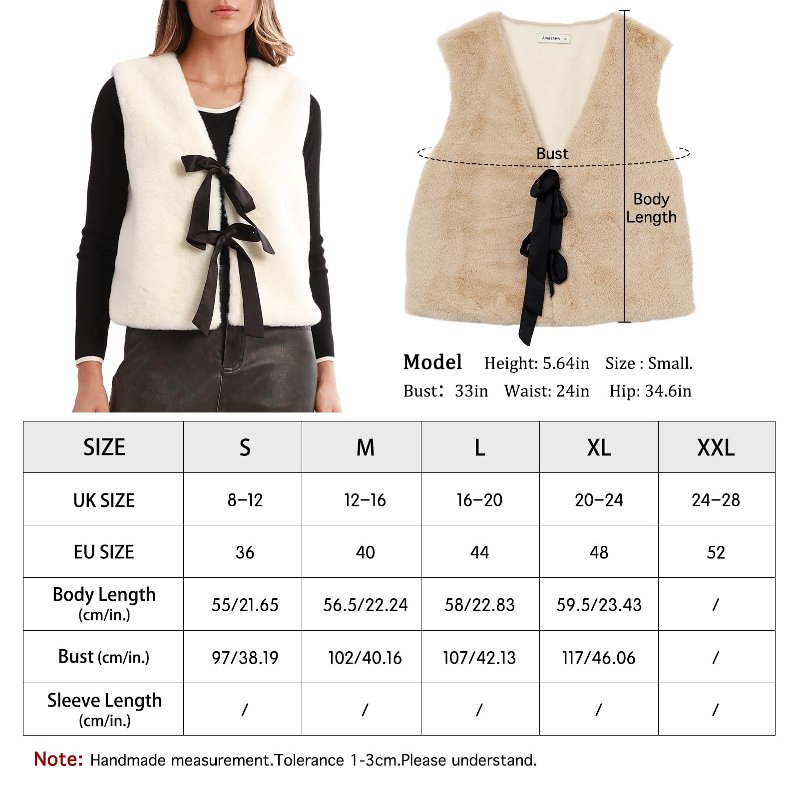 Amazhiyu Gilet en fausse fourrure pour femme - Gilet sans manches en fausse fourrure duveteuse pour l'hiver et le printemps - Cardigan décontracté à nouer - Gilet léger en fourrure