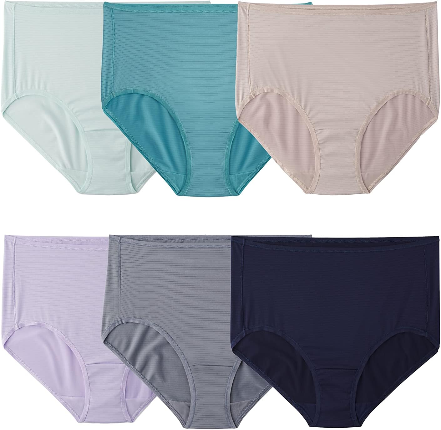 Fruit of the Loom Women's Breathable Underwear (Regular & Plus Size), Brief-Cooling Stripes-6 Pack Assorted Colors, 7