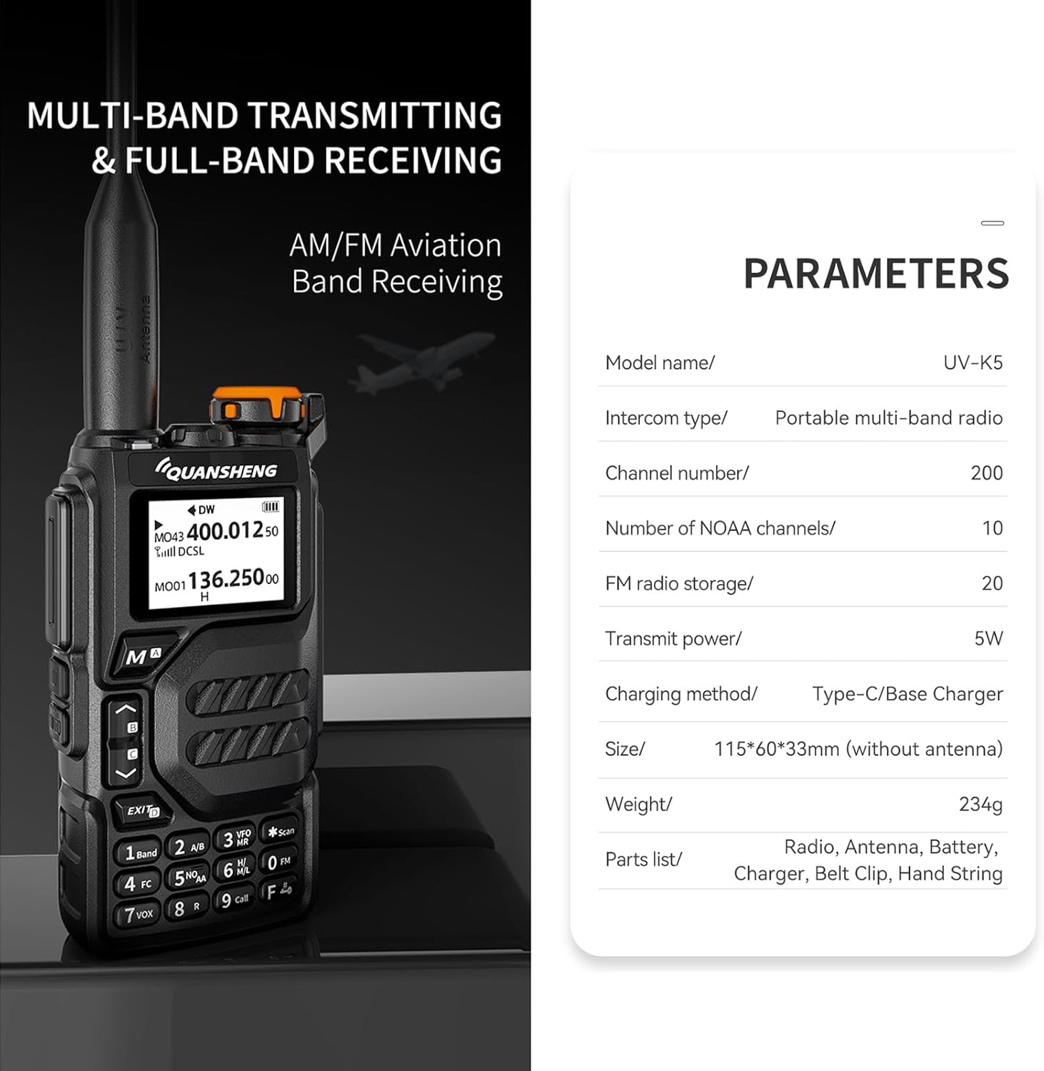 Quansheng UV-K5 Ham Radio Long Range Wakie Talkies Dual Band VHF UHF Tpye-C Rechargeable Handheld Two Way Radio with AM/FM/DTMF, W/LED Flashlight for Field, Survival Biking Hiking Camping