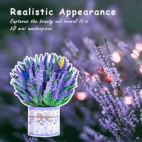 Miniatura 6 de Tarjeta desplegable de ramo de lavanda, tarjeta de felicitación de flores 3D con sobre para cualquier ocasión, cumpleaños, día de la madre,