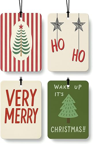 Miniatura 11 de Ambientador de Coche de Bayas de Feliz Navidad 4 Piezas, Clásico Copo de Nieve de Navidad Jengibre Ambientador Colgante para Autos Armario Cajón