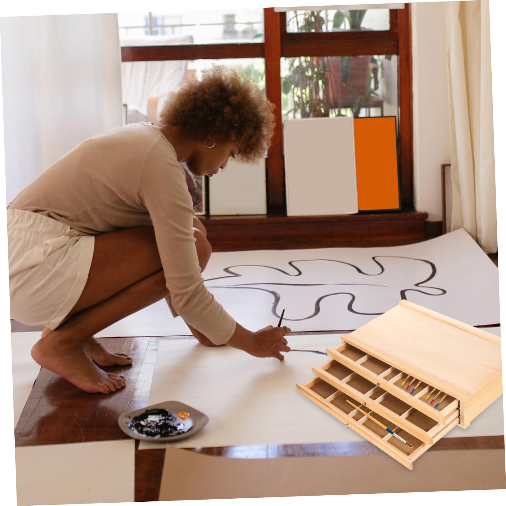LIFKOME Holz Stiftehalter Schublade Pinselhalter Aus Robustem Kunststoffrahmen Dreilagiger Schreibtisch Organizer Für Künstler Zeichenutensilien Schreibbedarf
