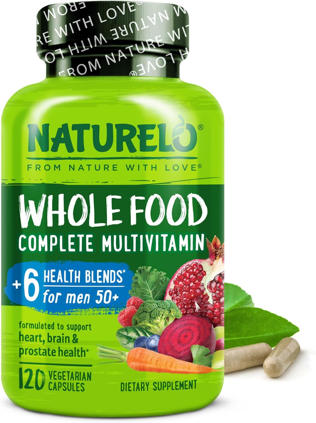 Whole Food Multivitamin for Men 50+ - with Vitamins, Minerals, Organic Herbal Extracts - Vegan Vegetarian - for Energy, Brain, Heart and Eye Health - 120 Capsules