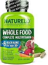 NATURELO Whole Food Multivitamin for Men 50+ - with Vitamins, Minerals, Organic Herbal Extracts - Vegan Vegetarian - for Energy, Brain, Heart and Eye Health - 120 Capsules